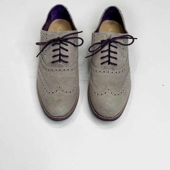 COLE HAAN Gray Purple Wingtip Oxford Shoes 6.5 - Picture 4 of 10